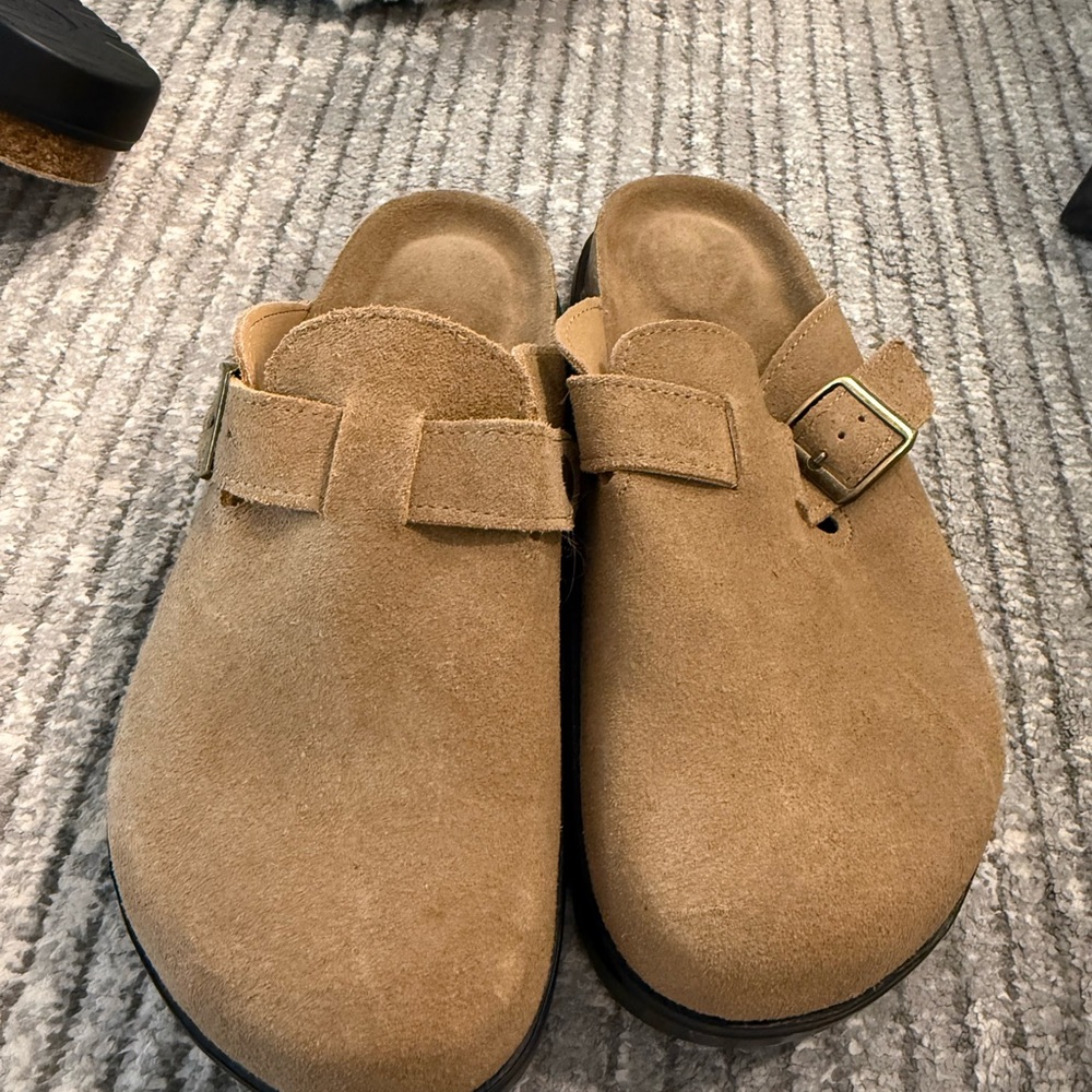 Suede Slip-On Clog Mule in Tan